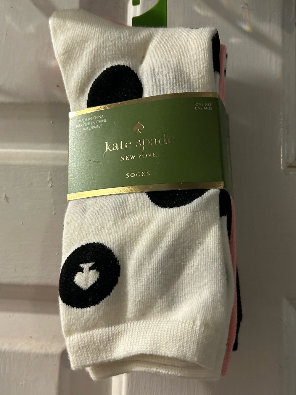 kate spade White Socks with Black Polka Dots and Pink Trim